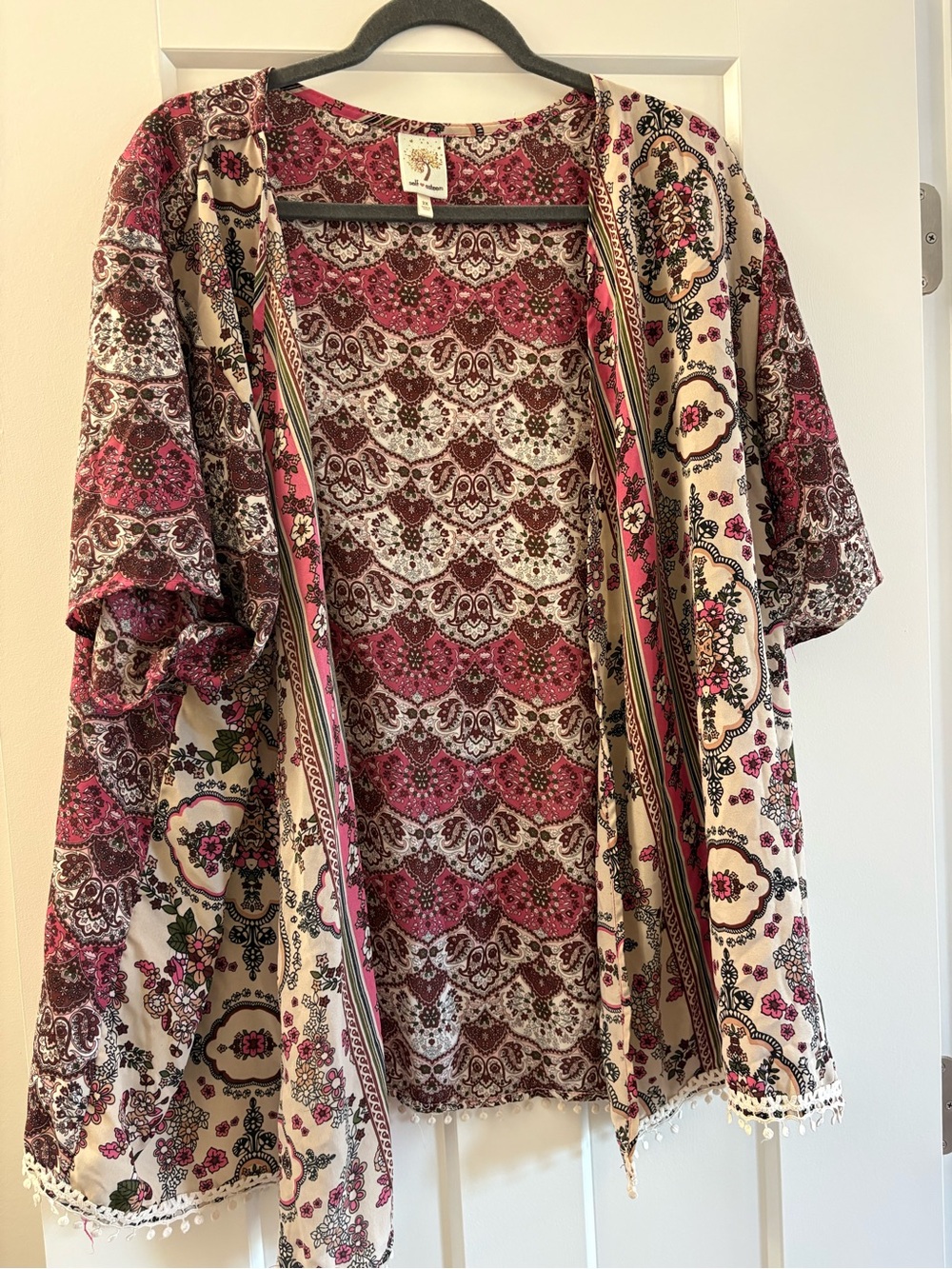 Self Esteem Pink and Cream Floral Paisley Open Front Kimono Jacket